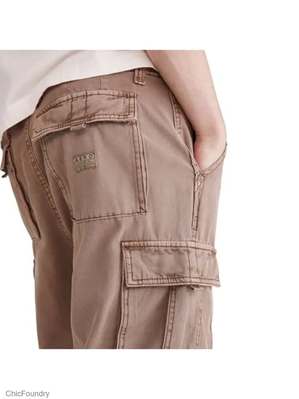 Baggy Cargo Pants with Zip Fly and Hook & Loop Pockets